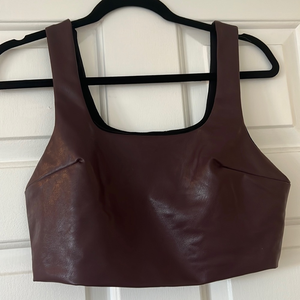 Chocolate brown vegan leather crop top
